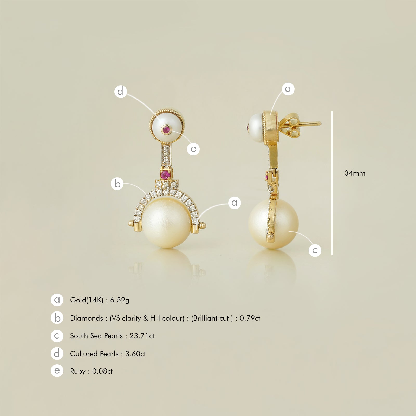 Debbie South Sea Pearl Mini Drop Earrings