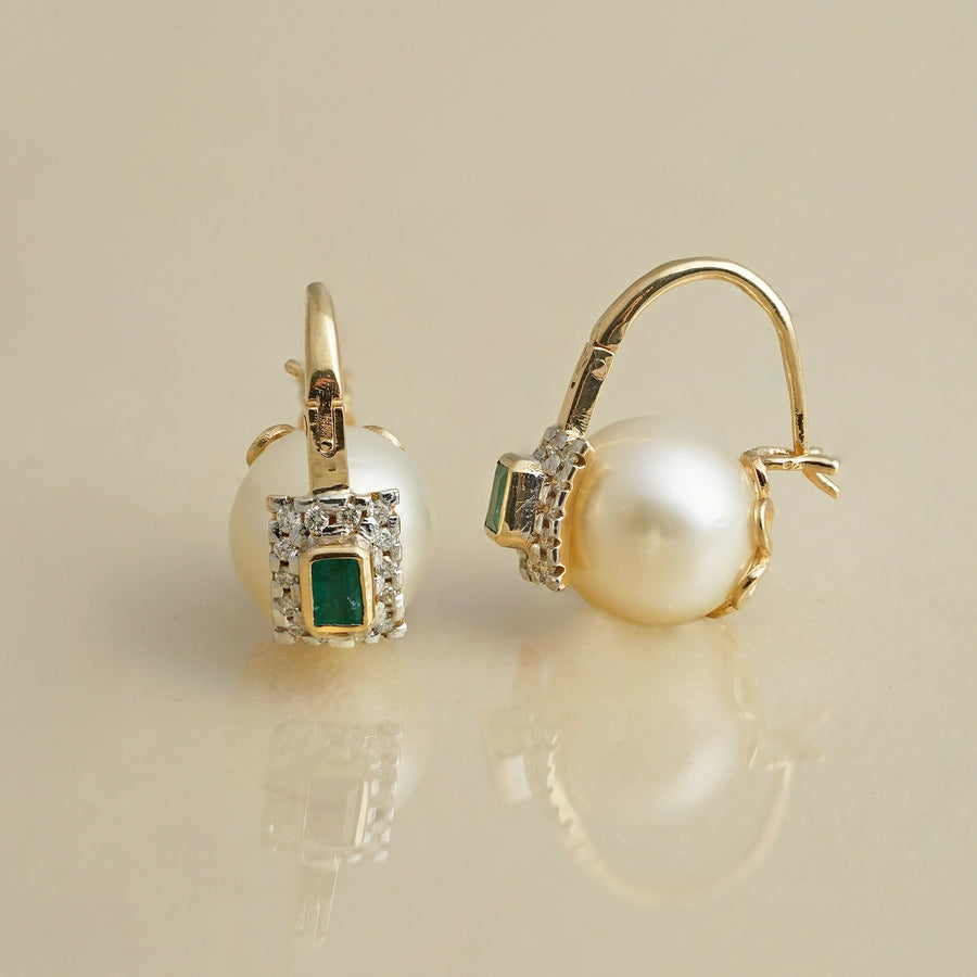 Belle South Sea Pearl Emerald Earrings