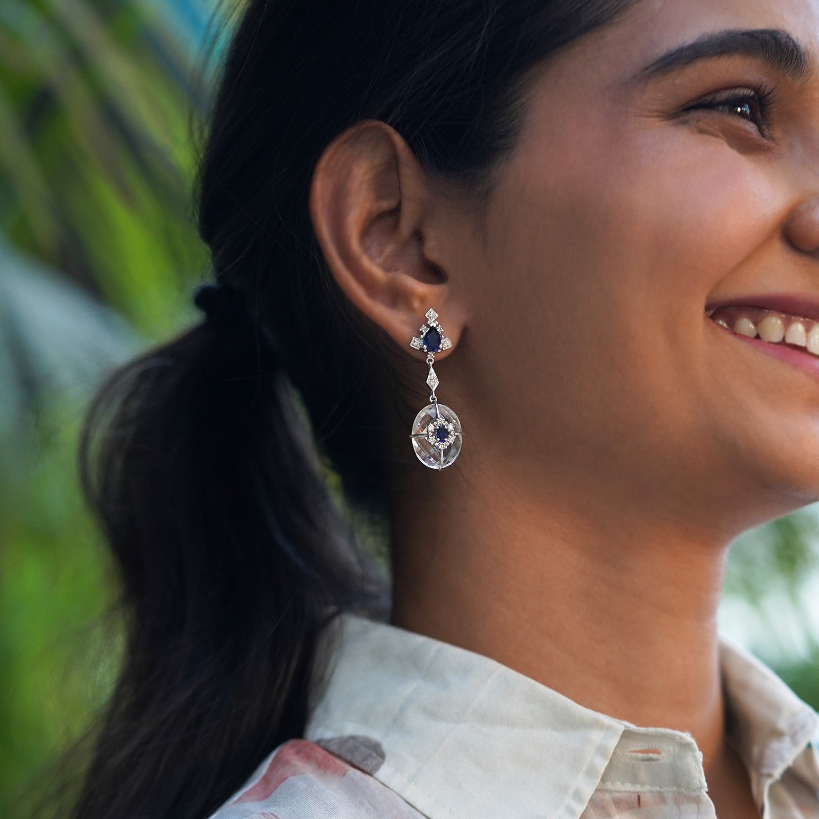 Diamond and Blue Topaz Earrings