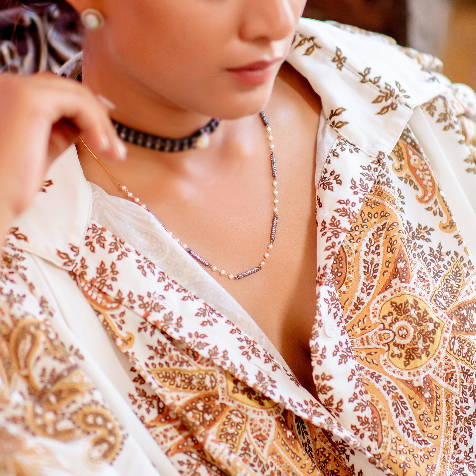 Gold Diamond and Pearl Necklace