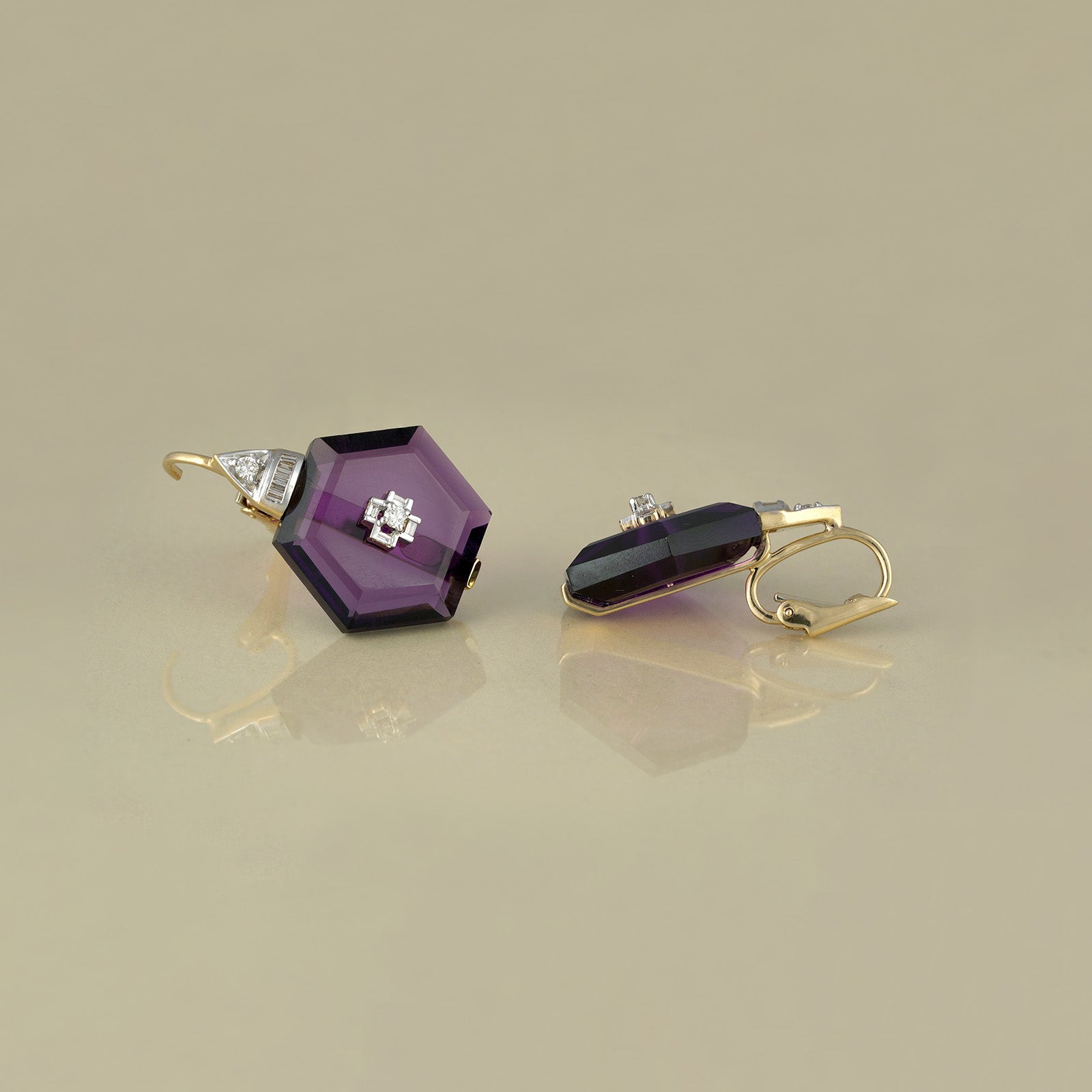 Nano Purple Amethyst and Diamond Earrings