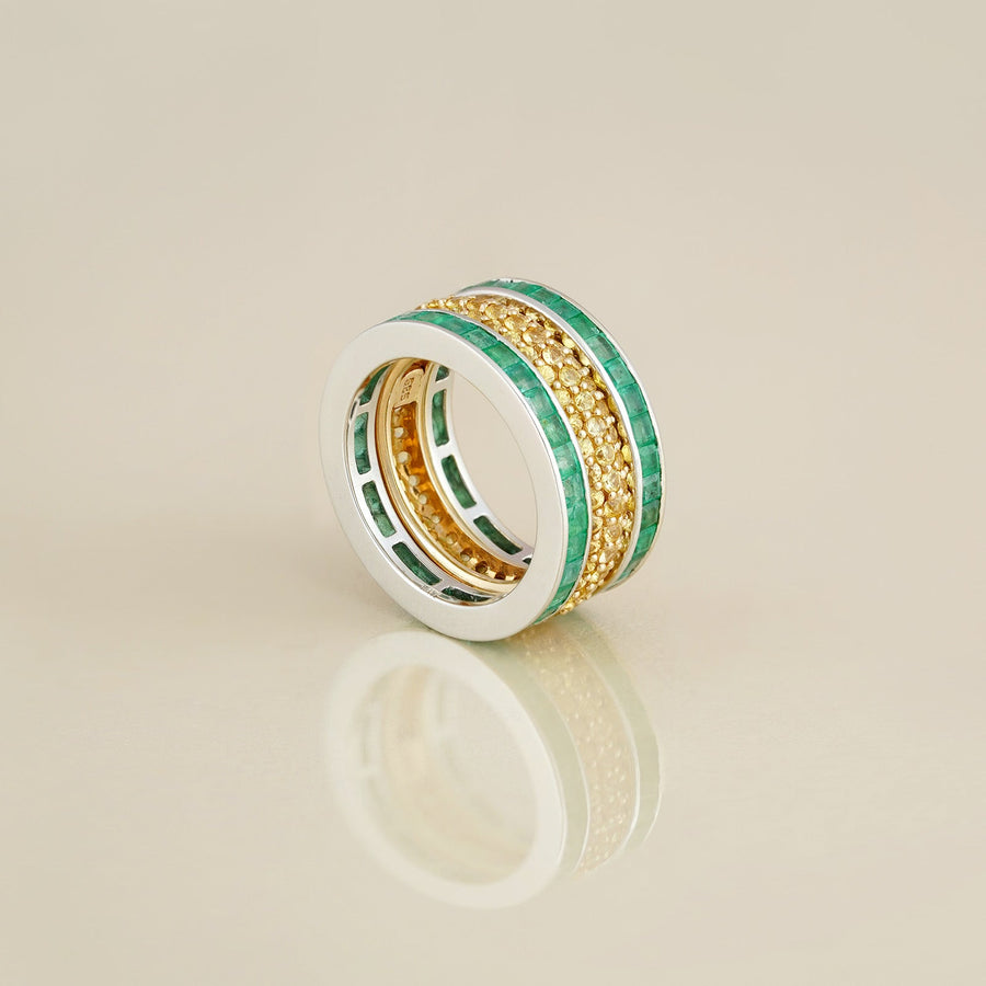 Mila Emerald & Yellow Sapphire Ring Set