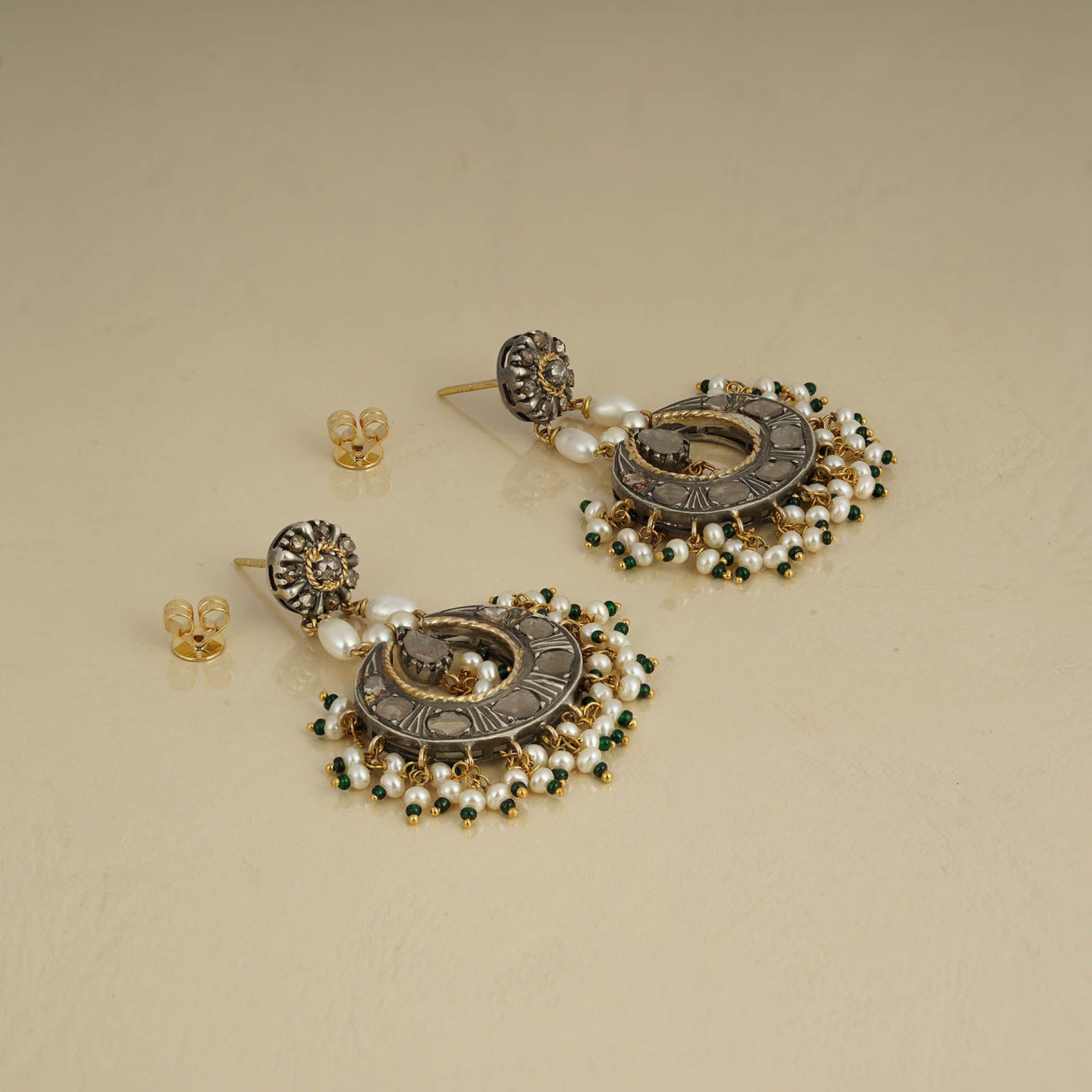 Gold and Uncut Diamond Earrings