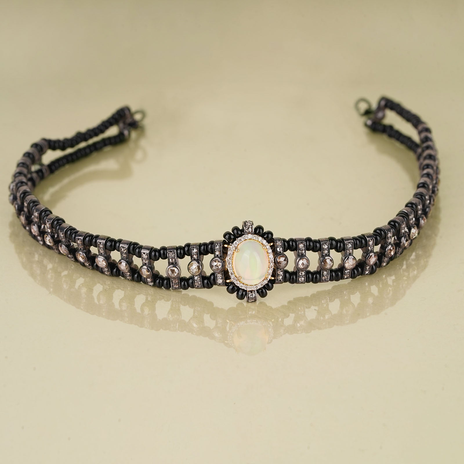 Black Enamel and Diamond Choker Necklace