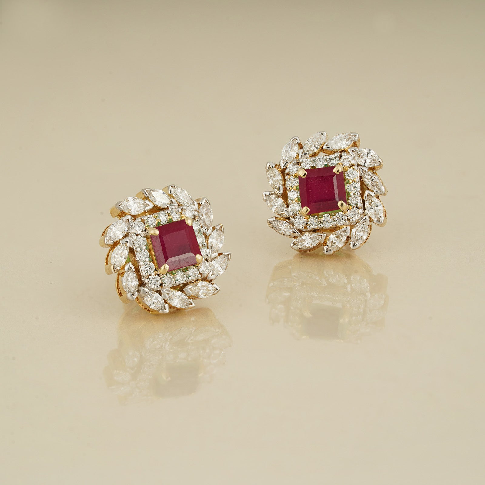 Ruby and Diamond Ear Studs