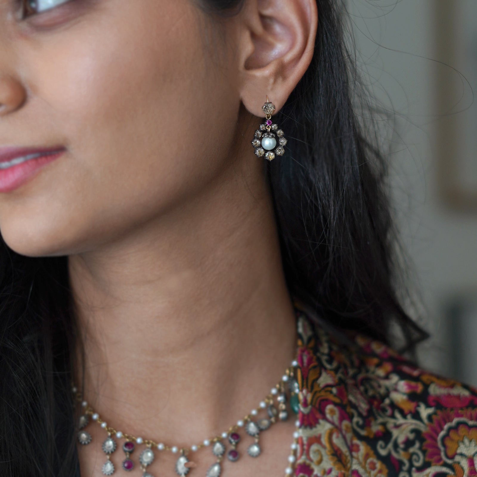 Vintage Gold and Diamond Ruby Earrings