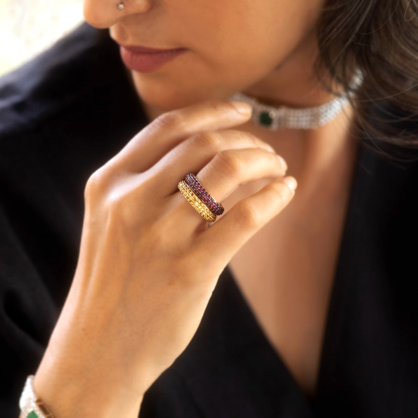Yellow Sapphire and Ruby Stackable Ring Set