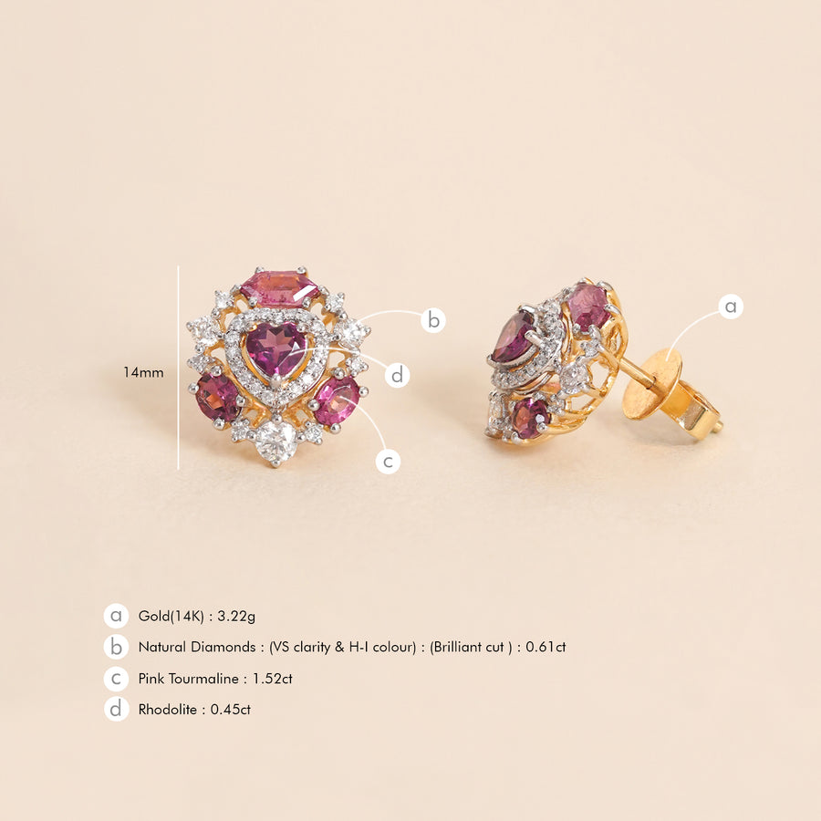 14K Gold diamond and tourmaline Amalfi rose ear studs