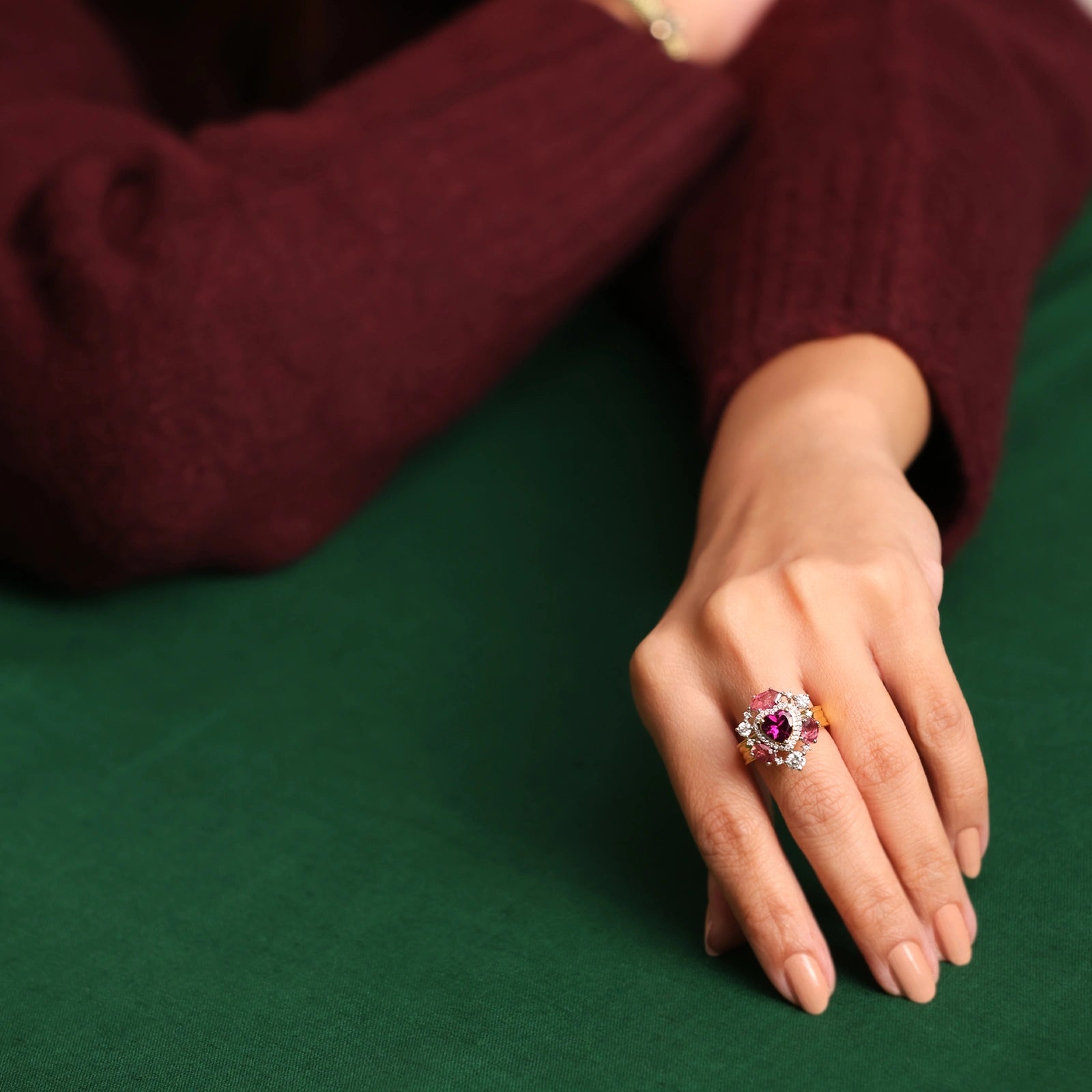 14K Gold diamond and tourmaline Amalfi rose ring