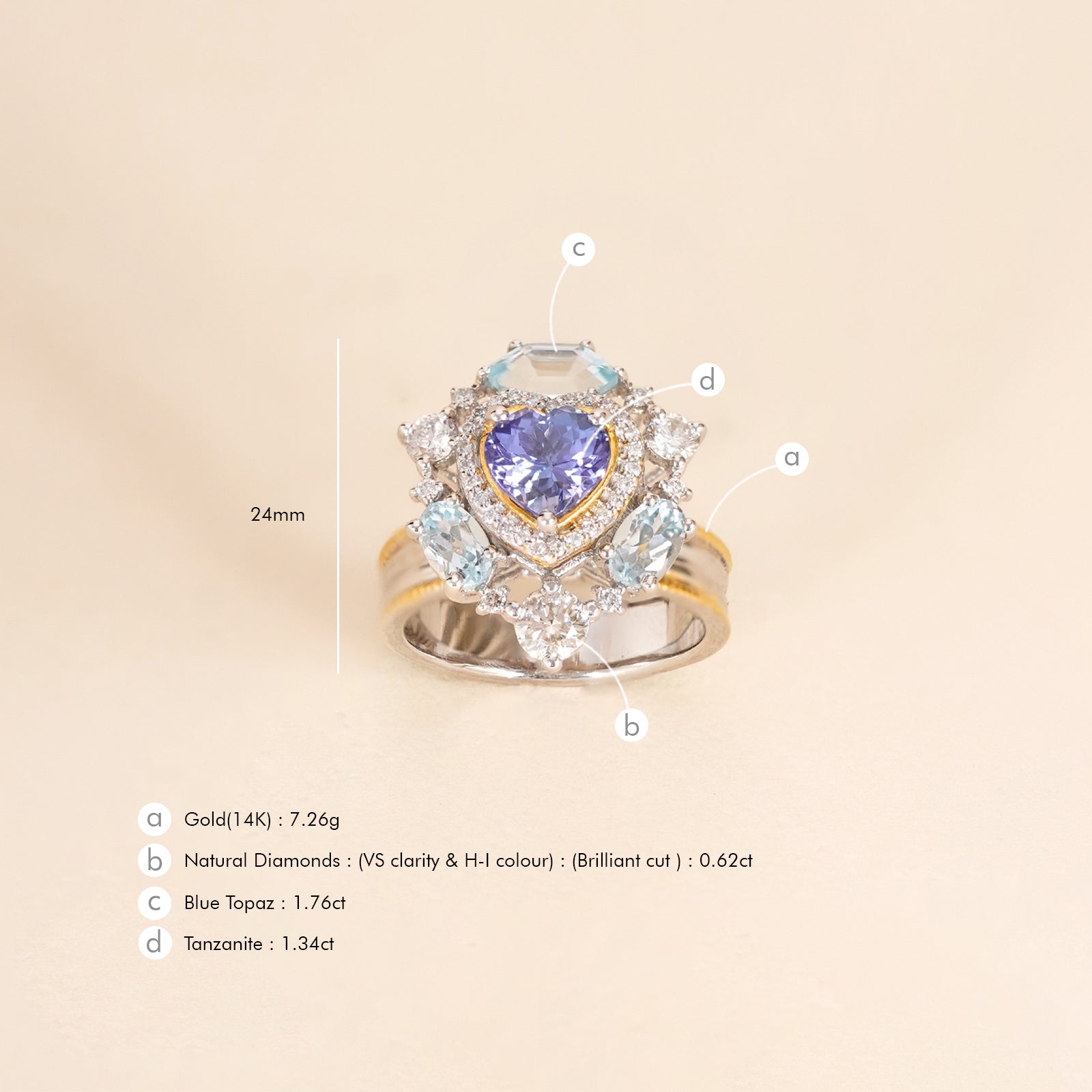 14K Gold diamond and tanzanite Amalfi sky ring