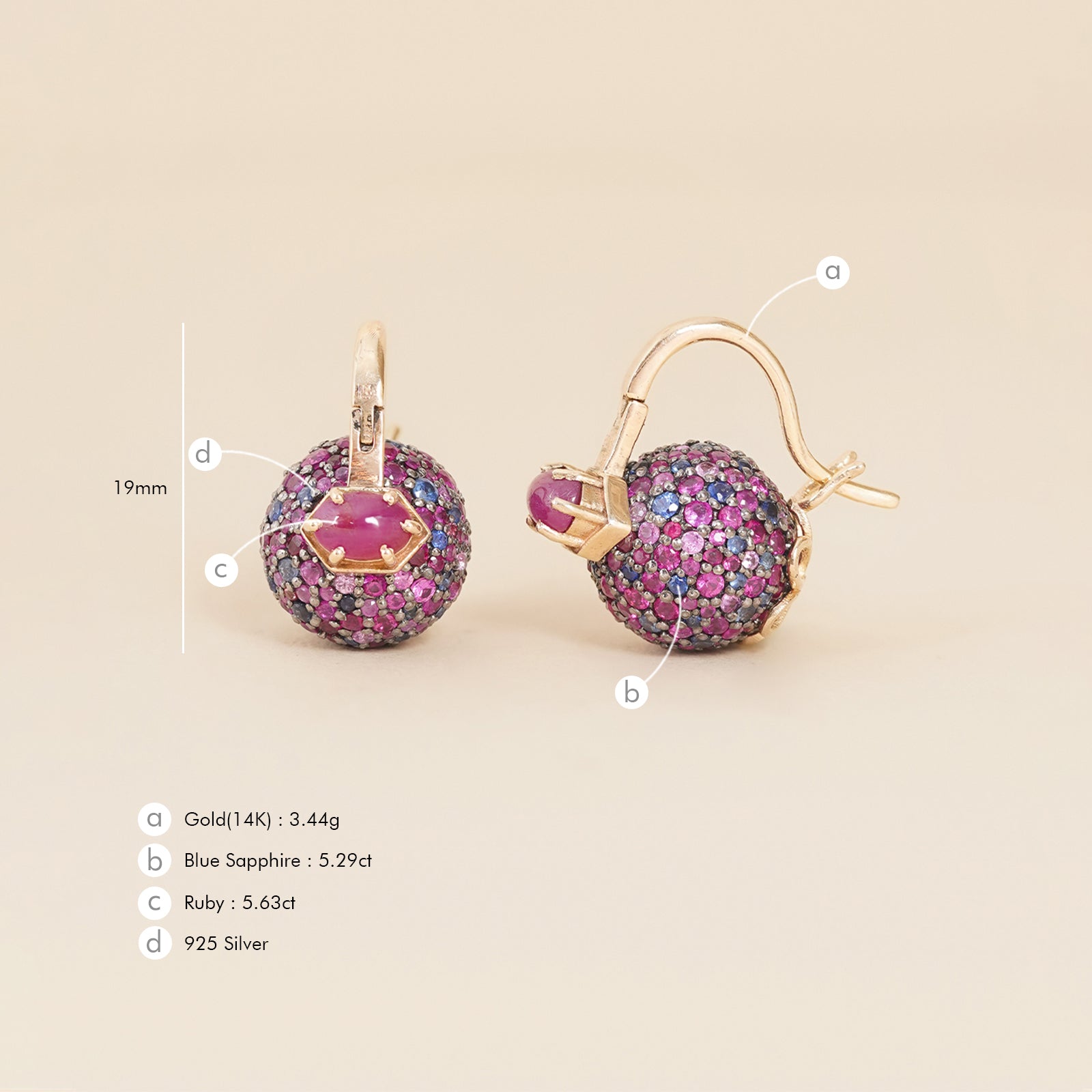 14K gold sapphire and ruby micro-pavé Jude orchid earrings