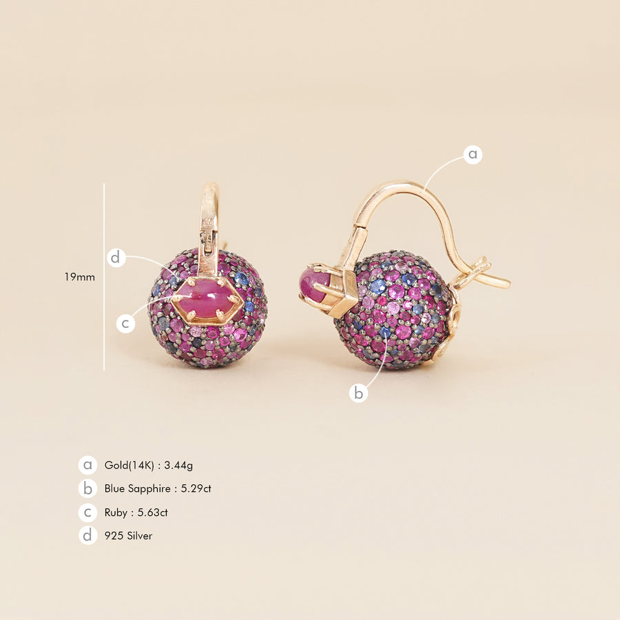 14K gold sapphire and ruby micro-pavé Jude orchid earrings