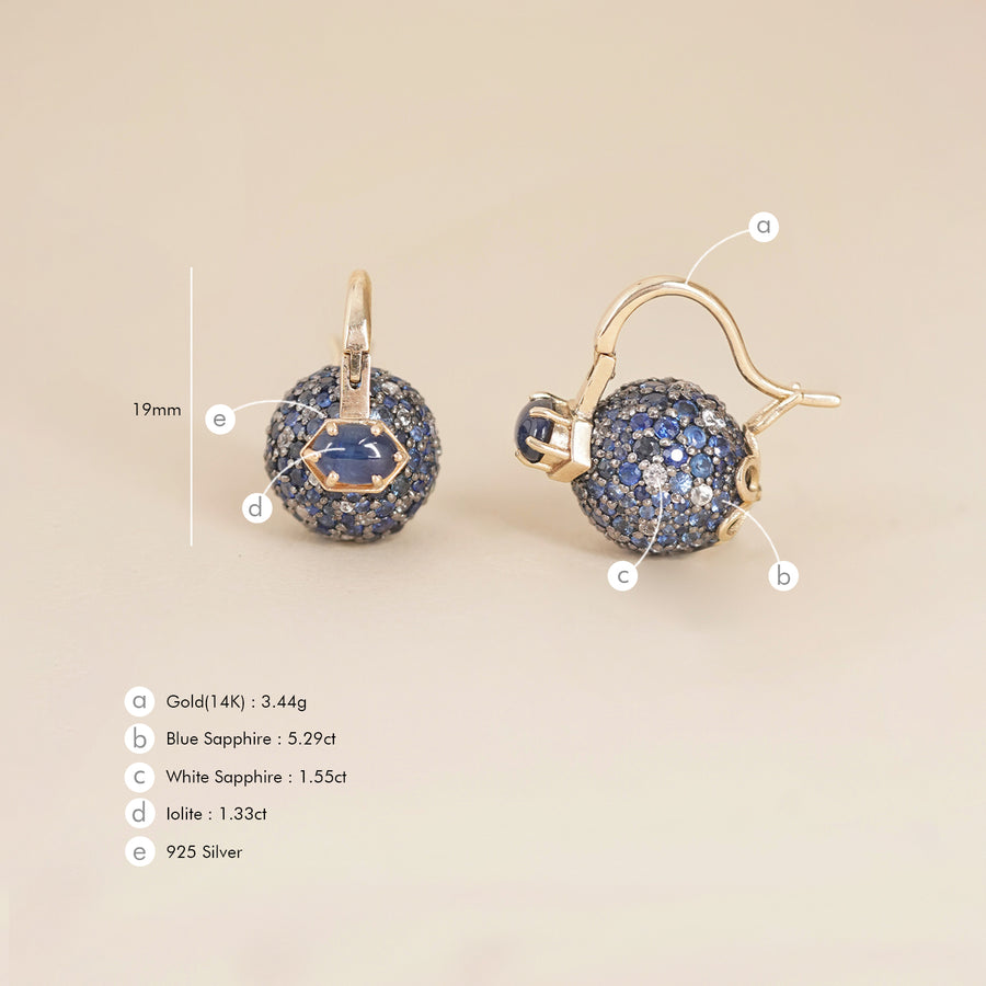 14K gold sapphire and iolite micro-pavé Jude sky earrings
