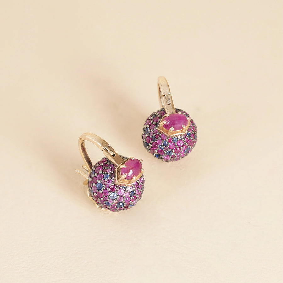 14K gold sapphire and ruby micro-pavé Jude orchid earrings