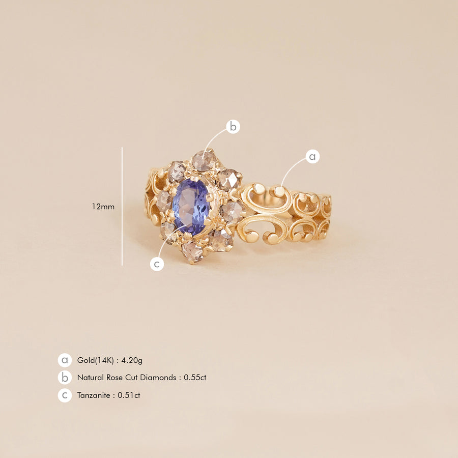 14K Gold diamond and tanzanite Juliana ring