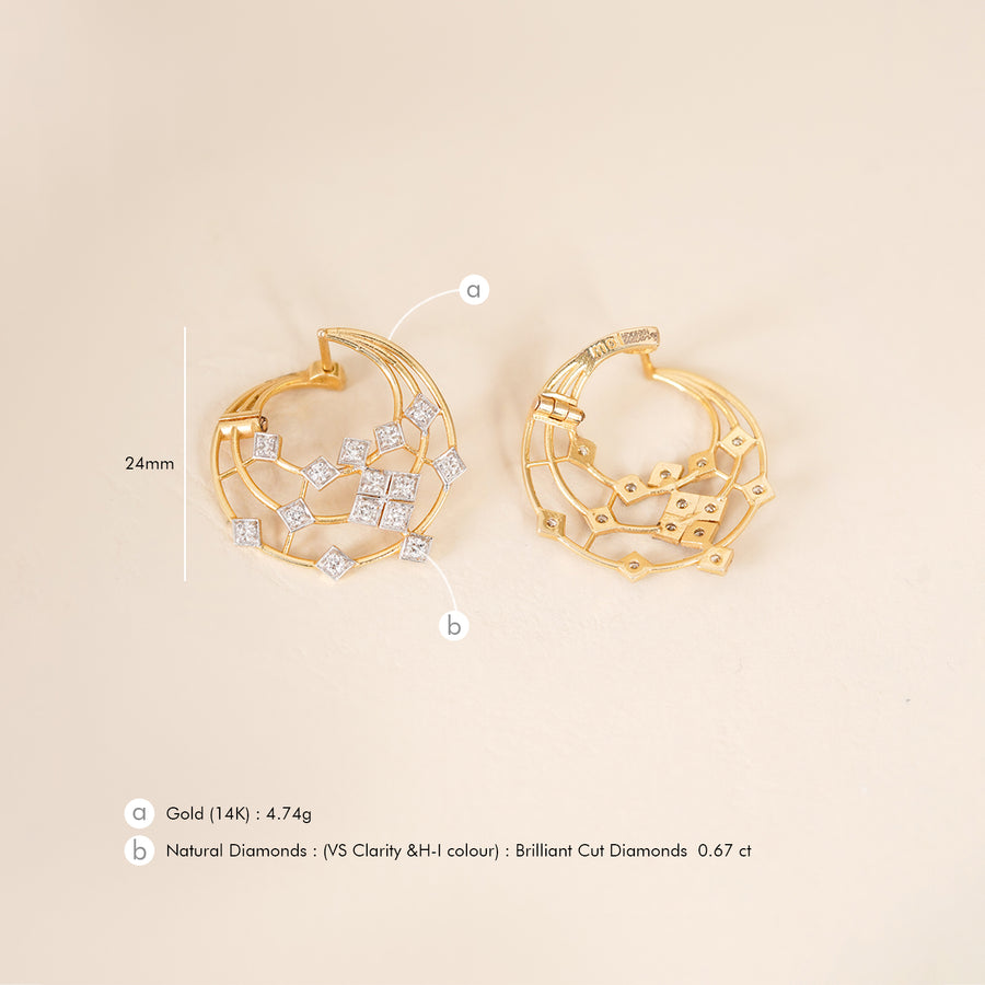 14K Gold and diamond Michelle hoop Earrings