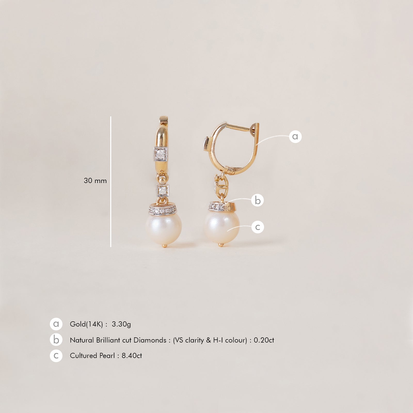 Shae Earrings in 14K gold with cultured pearl drops suspended from natural brilliant-cut diamond-set huggie hoops
