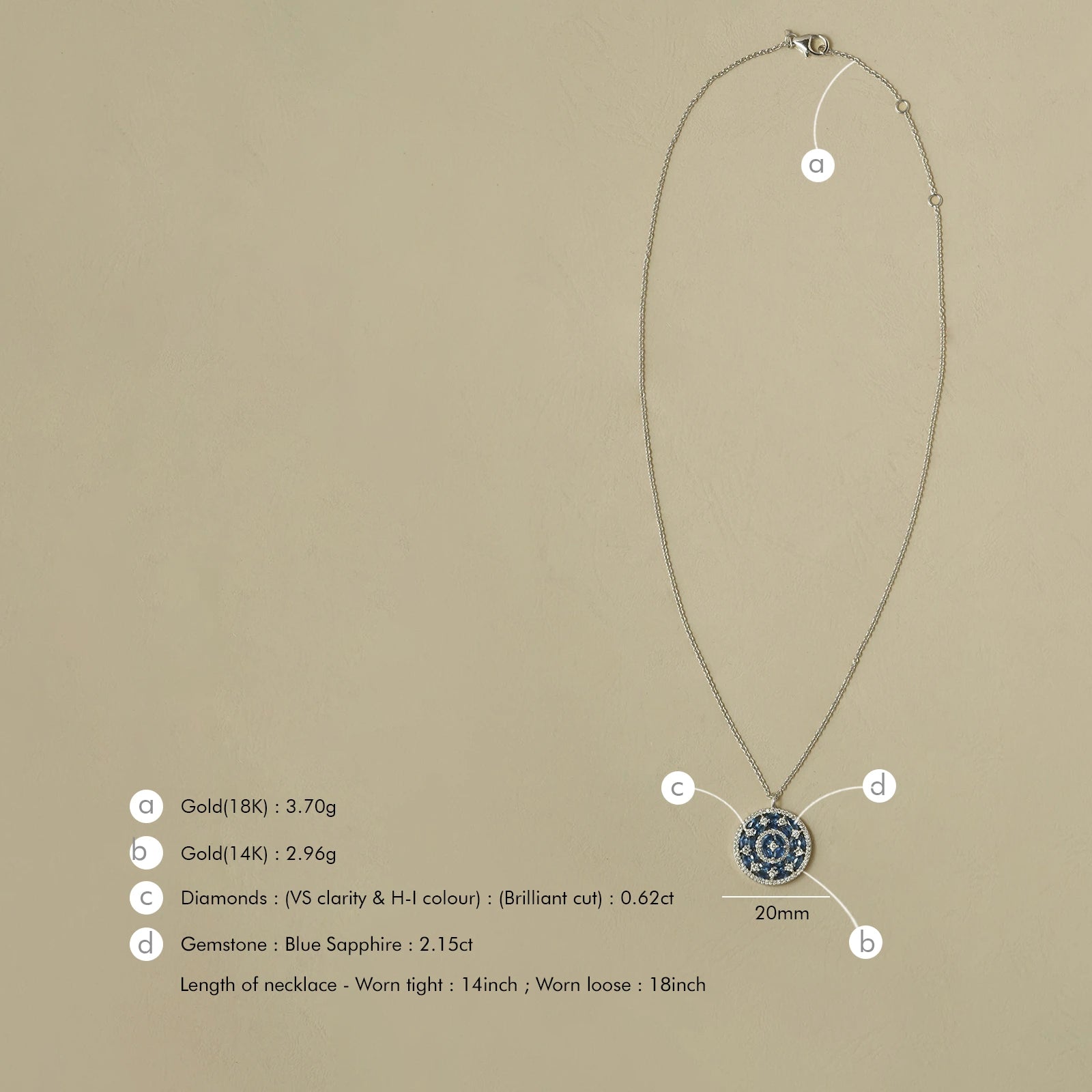 Phoebe Blue Sapphire Pendant Necklace