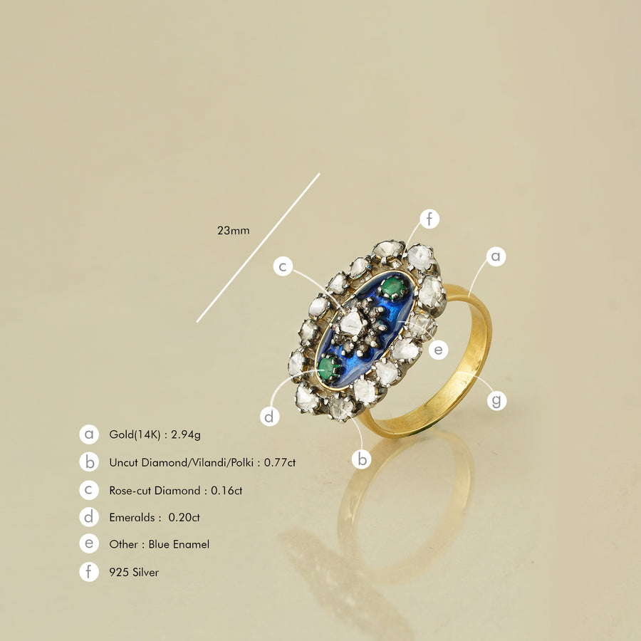 Hea Ring Gold Ringing Thea Gold Silver Diamond Emerald and Blue Enamel Ring – MOI - Boutique ...