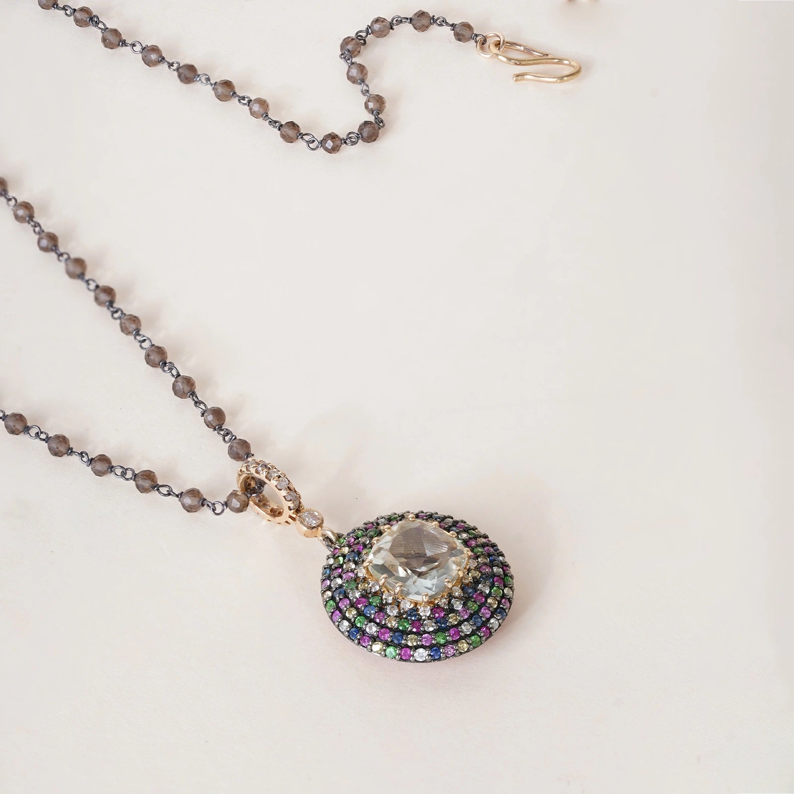 Felix sapphire and amethyst micro-pavé orchid Pendant Necklace