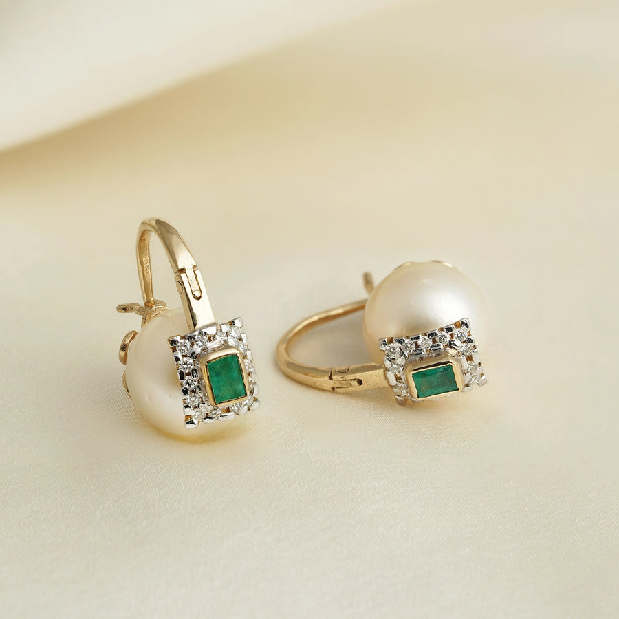 Belle South Sea Pearl Emerald Earrings