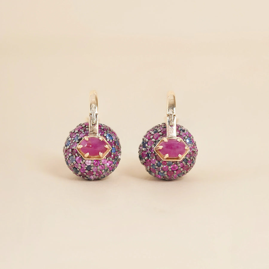 14K gold sapphire and ruby micro-pavé Jude orchid earrings
