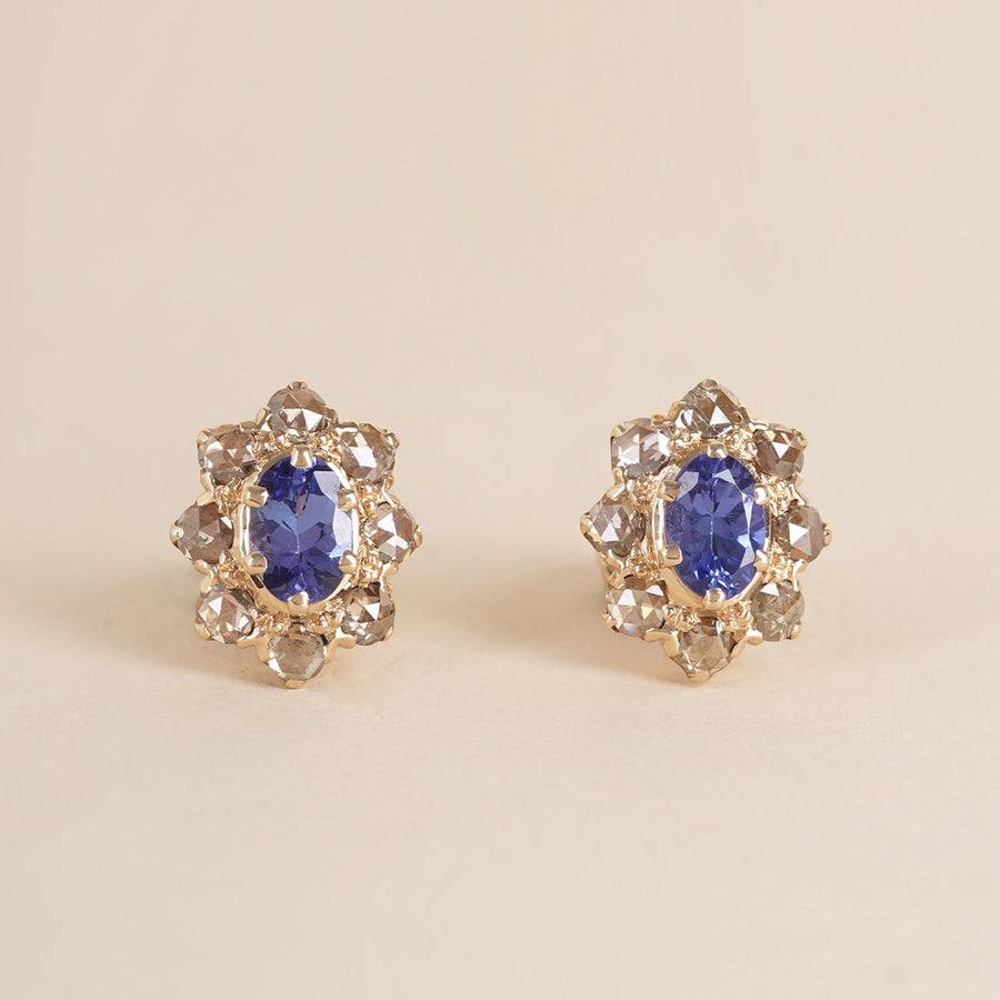 14K Gold diamond and tanzanite Juliana ear Studs