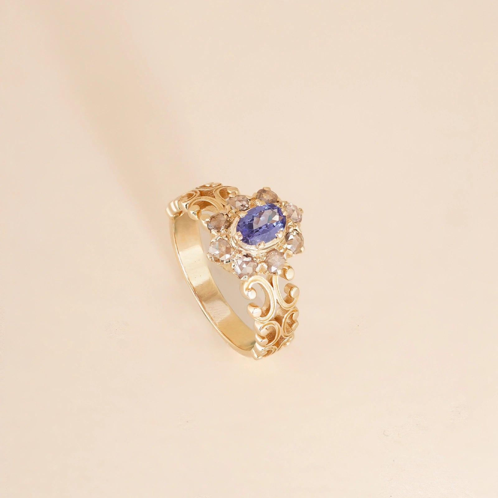14K Gold diamond and tanzanite Juliana ring