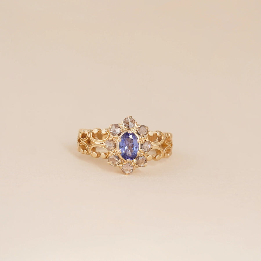 14K Gold diamond and tanzanite Juliana ring