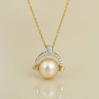 14K Gold Diamond Grace Kelly South Sea Pearl Pendant Necklace