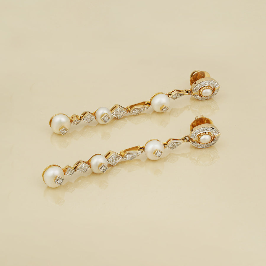Pearl Diamond and Gold Earrings