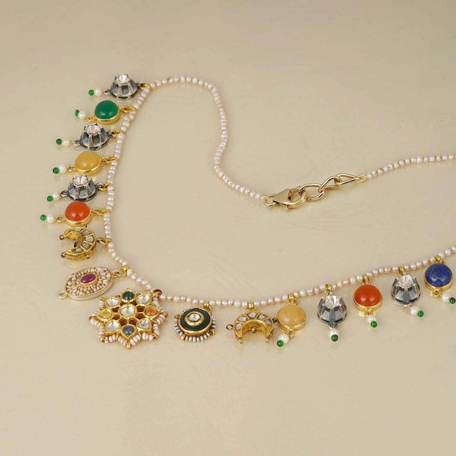  Multi Gemstone Uncut Diamond Necklace