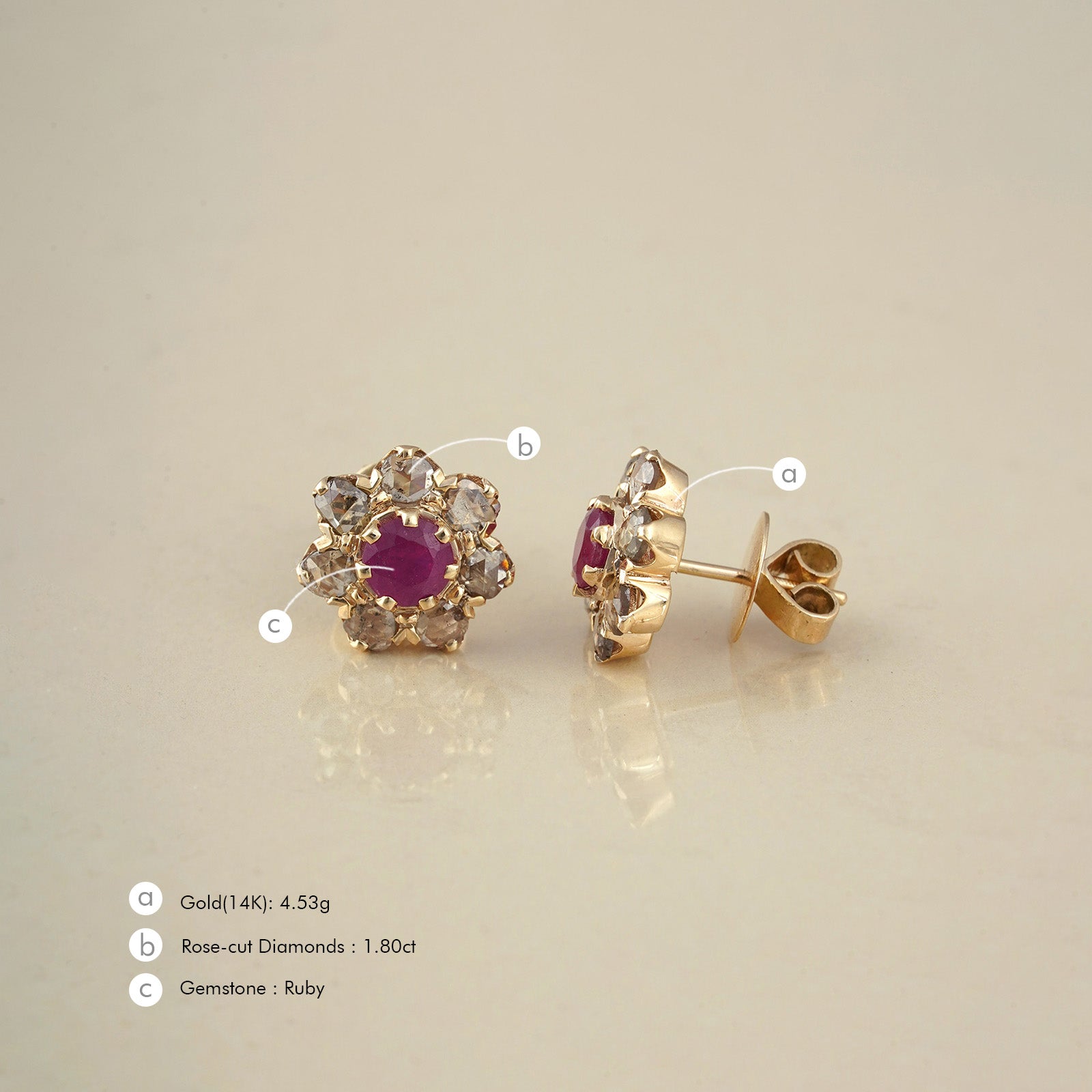 Ruby Diamond Gold Plated Floral Stud Earrings