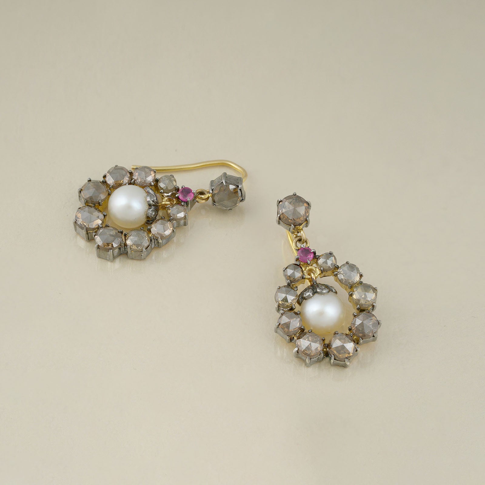 Vintage Gold and Diamond Ruby Earrings