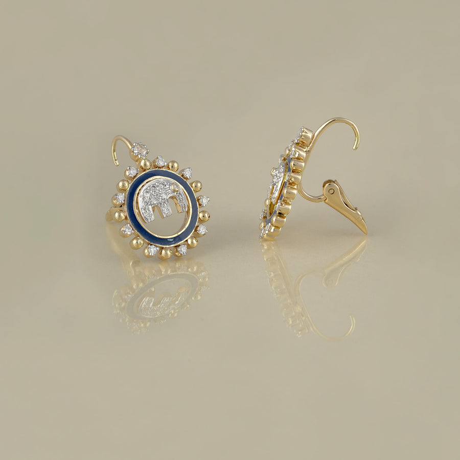 Diamond and Blue Enamel Earrings