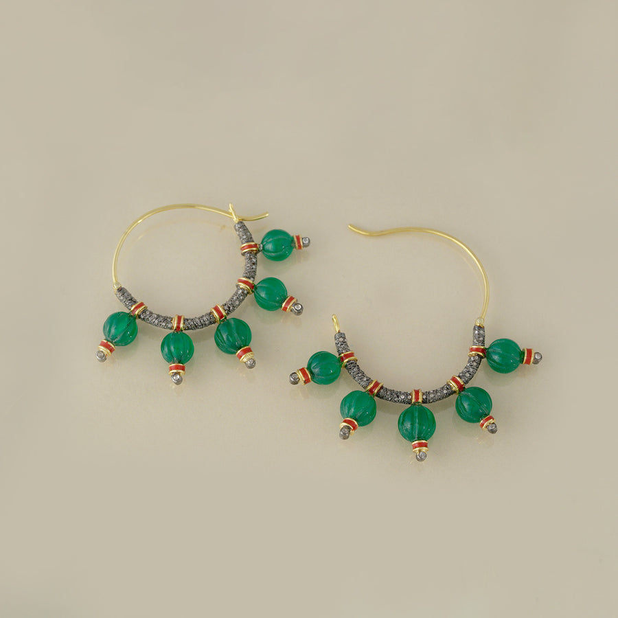22K Indian Hoop Earrings  ErHp12869  22Kt Gold Indian Hoop Earrings with  fancy design and Cubic Zircons Ball