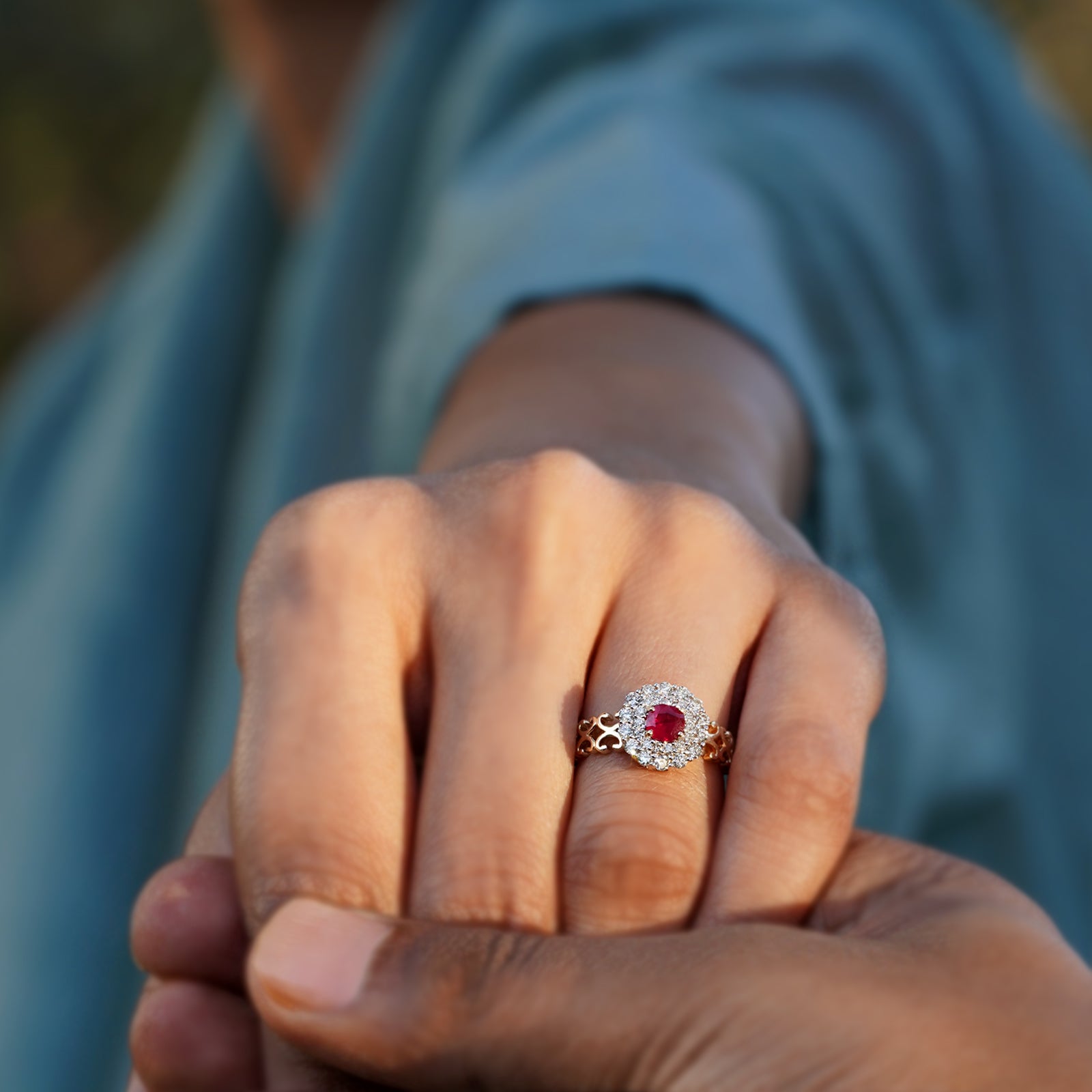 Gold Diamond and Ruby Engagement Ring