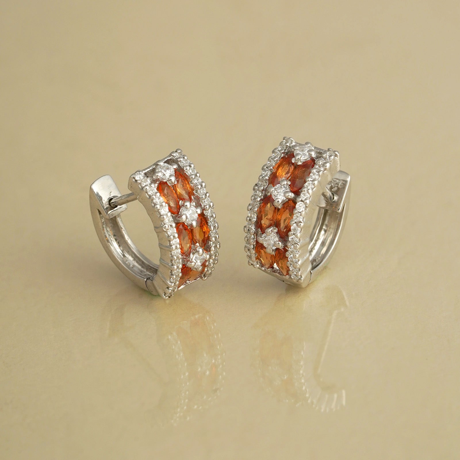 Gold Diamond and Orange Sapphire Earrings