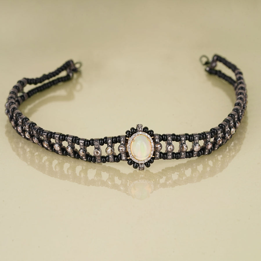 Black Enamel and Diamond Choker Necklace 