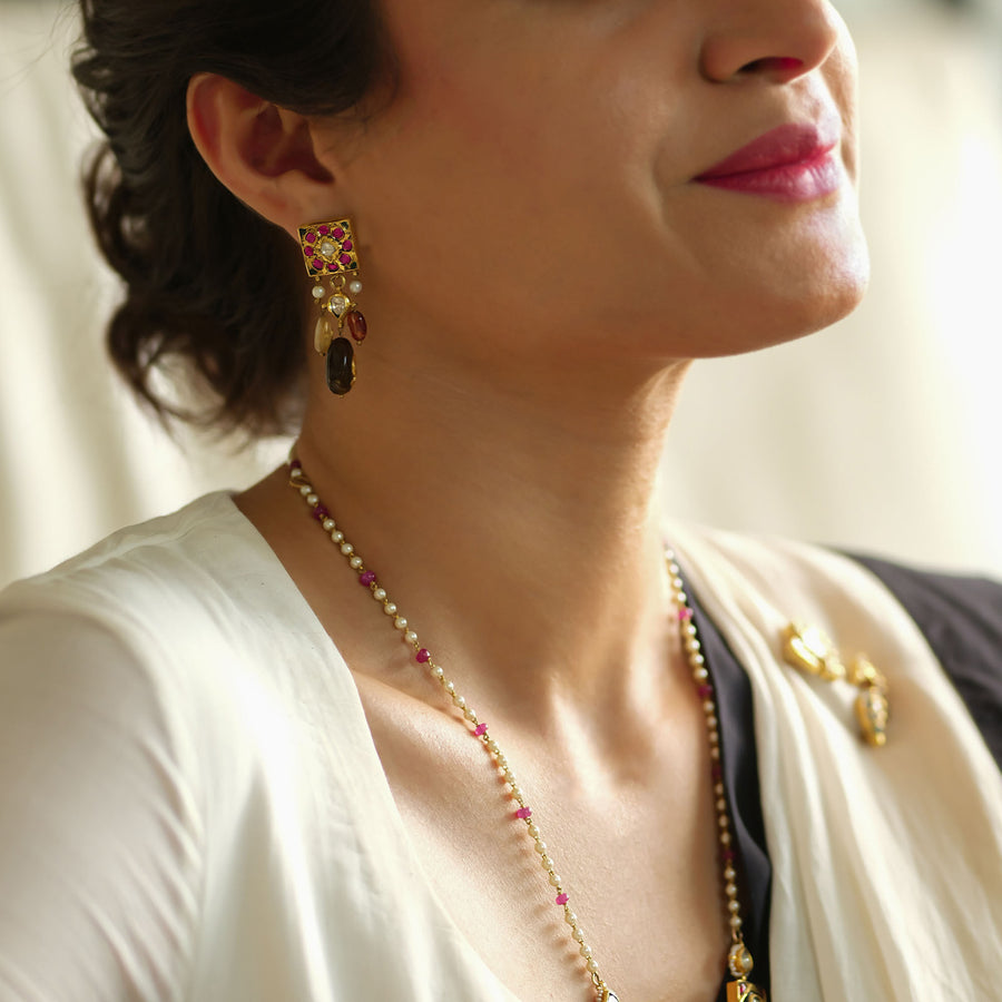 Gold Polki and Cultured Pearls Earrings