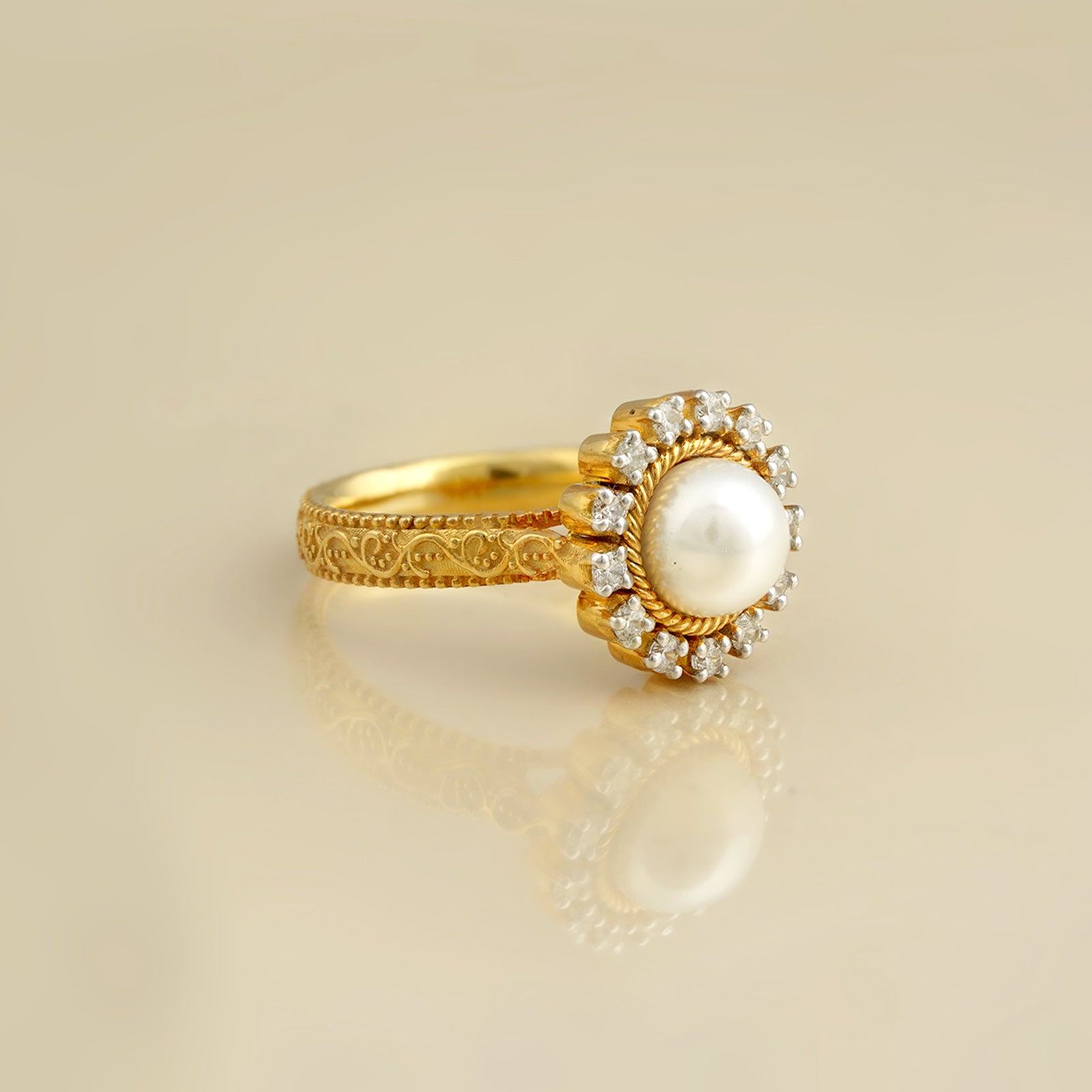 18KT Gold Plated Jade Square Pearl Ring – Atulya Jewellers